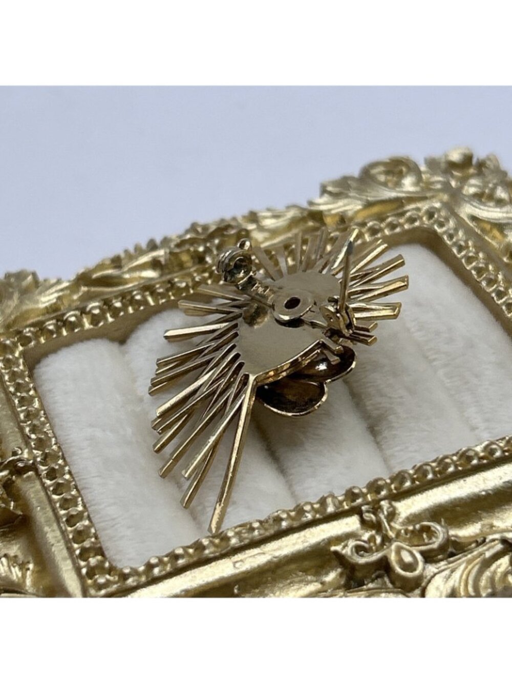 1950s Emmons Brooch Gold Tone Sunburst Faux Pearl Retro Sun Flower MCM Vintage - Picture 15 of 16